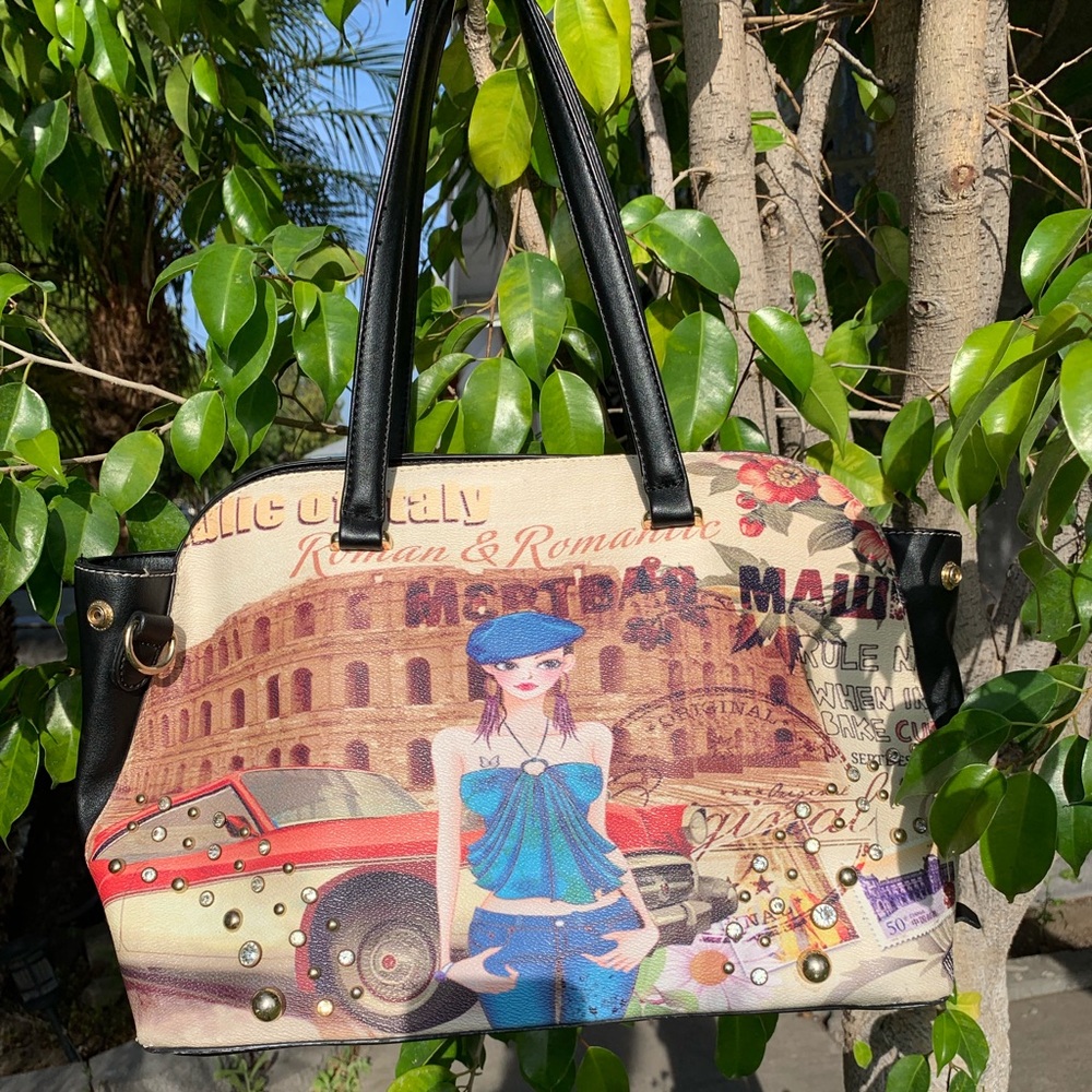Vintage Style Rhinestone Large Bag Italy